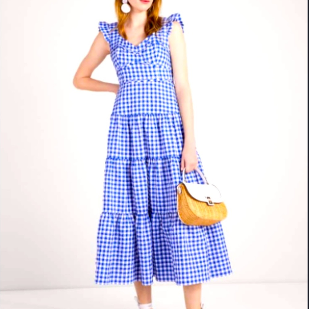 Kate Spade blue gingham tiered dress NWOT